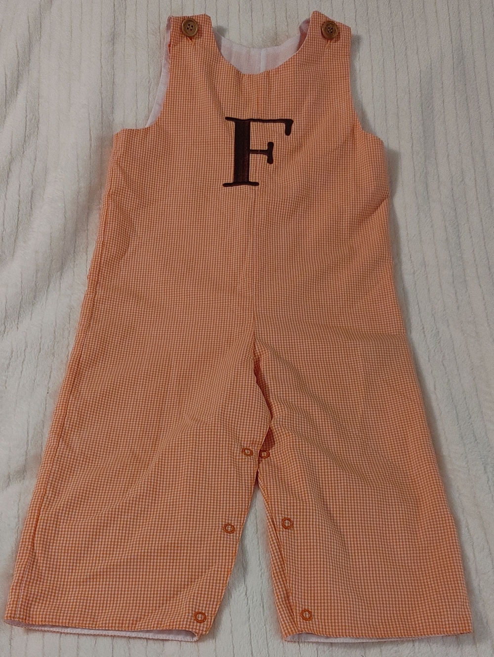 Eleanor Rose Orange Gingham Monogram Overalls with F